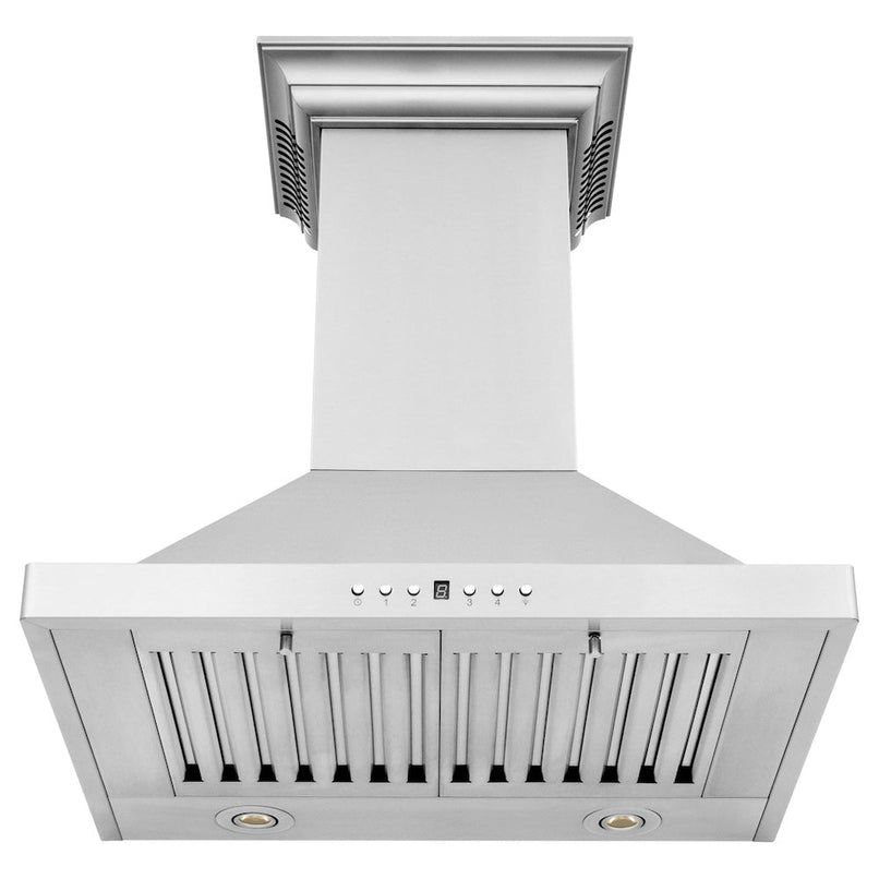 ZLINE 24 in. CrownSound™ Ducted Vent Wall Mount Range Hood in Stainless Steel with Built-in Bluetooth Speakers (KBCRN-BT-24) under.
