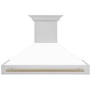 ZLINE Autograph Edition 48 in. Stainless Steel Range Hood with White Matte Shell and Champagne Bronze Handle (8654STZ-WM48-CB) front.
