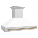 ZLINE Autograph Edition 48 in. Stainless Steel Range Hood with White Matte Shell and Champagne Bronze Handle (8654STZ-WM48-CB) side.
