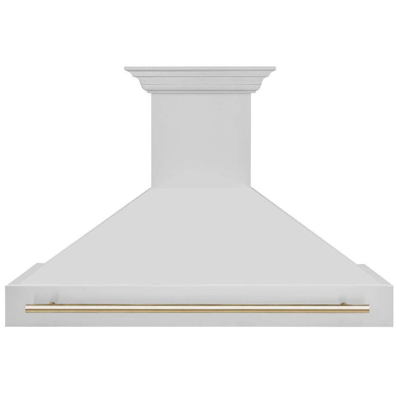ZLINE Autograph Edition 48 in. Stainless Steel Range Hood with Stainless Steel Shell and Polished Gold Handle (8654STZ-48-G) Polished Gold, front.