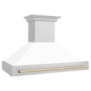 ZLINE Autograph Edition 48 in. Stainless Steel Range Hood with White Matte Shell and Polished Gold Handle (8654STZ-WM48-G) side.