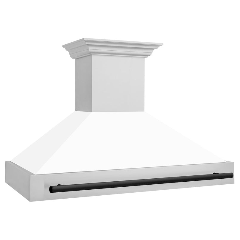 ZLINE Autograph Edition 48 in. Stainless Steel Range Hood with White Matte Shell and Matte Black Handle (8654STZ-WM48-MB) side.