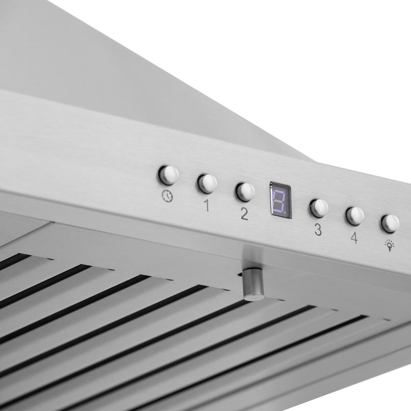 ZLINE 36 in. Convertible Vent Wall Mount Range Hood in Stainless Steel with Crown Molding (KBCRN-36) buttons.