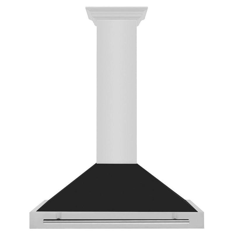 ZLINE 36 in. Convertible Stainless Steel Range Hood with Black Matte Shell and Stainless Steel Handle (KB4STX-BLM-36) front.