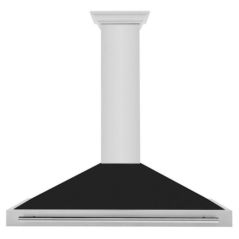 ZLINE 48 in. Convertible Stainless Steel Range Hood with Black Matte Shell and Stainless Steel Handle (KB4STX-BLM-48) front.