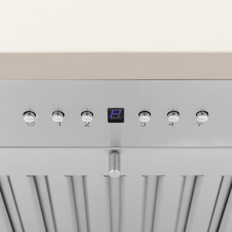 ZLINE 48 in. Ducted Vent Wooden Convertible Vent Wall Mount Range Hood in Cottage White (KPTT-48) buttons.