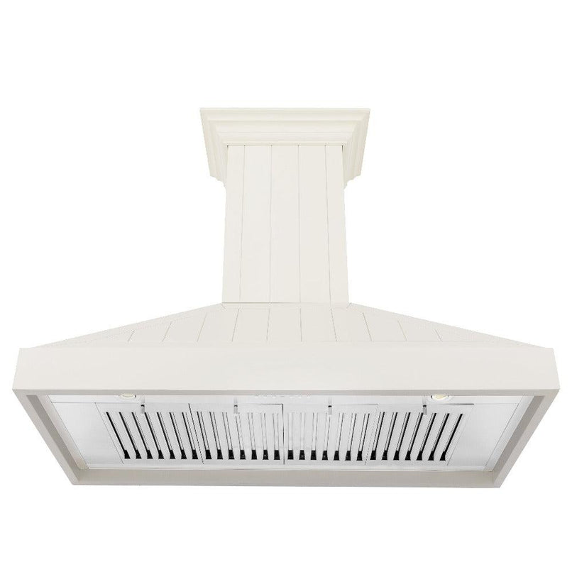 ZLINE 48 in. Ducted Vent Wooden Convertible Vent Wall Mount Range Hood in Cottage White (KPTT-48) front, under.