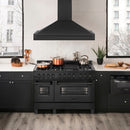 ZLINE 48 in. Black Stainless Steel Range Hood with Black Stainless Steel Handle (BS655-48-BS) in a luxury kitchen.