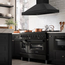 ZLINE 48 in. Black Stainless Steel Range Hood with Black Stainless Steel Handle (BS655-48-BS) in a luxury kitchen.