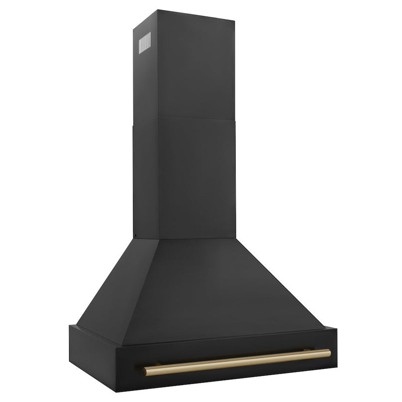 ZLINE Autograph Edition 30 in. Black Stainless Steel Range Hood with Champagne Bronze Handle (BS655Z-30-CB) side.