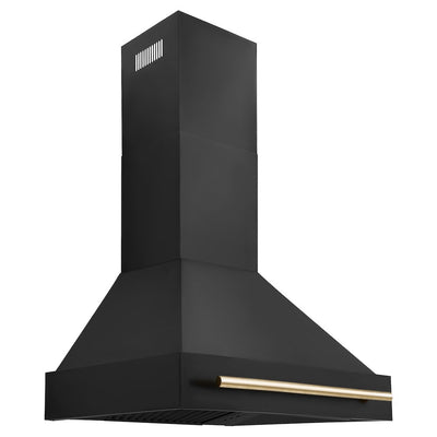 ZLINE Autograph Edition 30 in. Black Stainless Steel Range Hood with Polished Gold Handle (BS655Z-30-G)