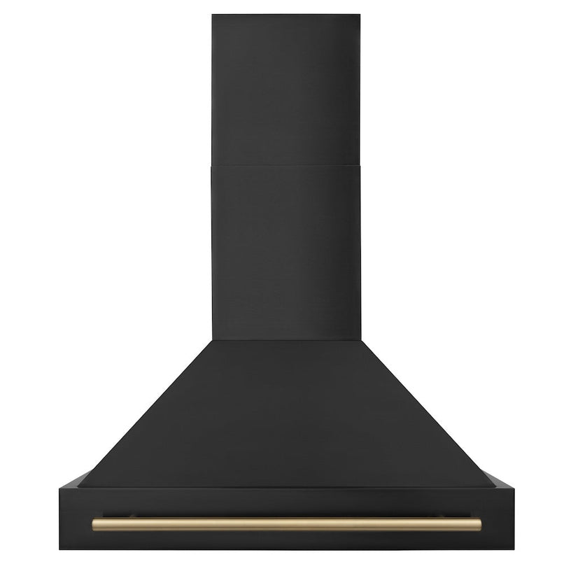 ZLINE Autograph Edition 36 in. Black Stainless Steel Range Hood with Champagne Bronze Handle (BS655Z-36-CB) front.