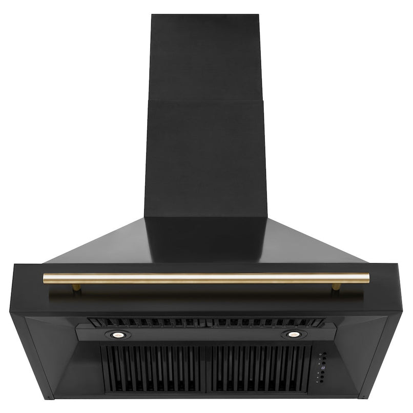 ZLINE 36 in. Black Stainless Steel Range Hood with Polished Gold Handle (BS655Z-36-G) under.