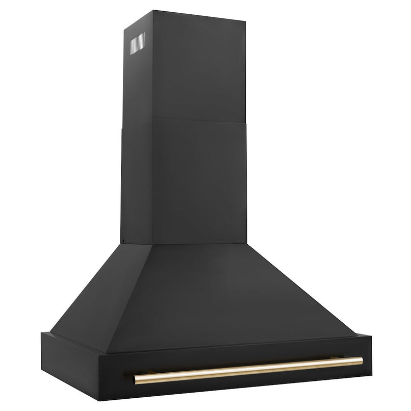 ZLINE 36 in. Black Stainless Steel Range Hood with Polished Gold Handle (BS655Z-36-G) side.