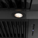 ZLINE 48 in. Black Stainless Steel Range Hood with Champagne Bronze Handle (BS655Z-48-CB) built-in lighting.