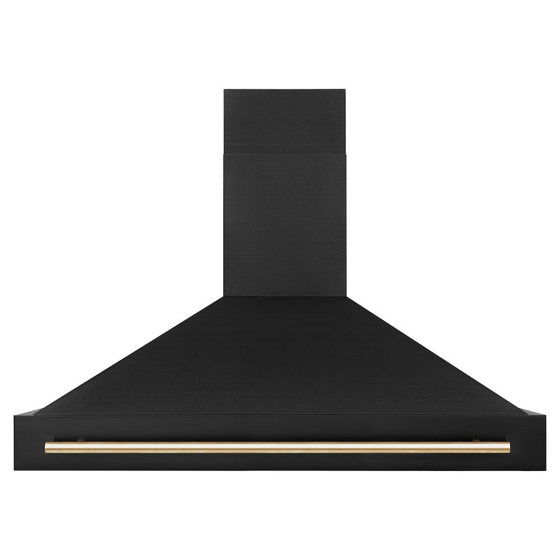 ZLINE 48 in. Black Stainless Steel Range Hood with Polished Gold Handle (BS655Z-48-G) front.