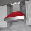 ZLINE 30 in. Ducted Satin Stainless Steel Wall Mount Range Hood with Red Gloss Shell (8654RG-30)