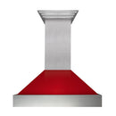 ZLINE 36 in. Ducted Satin Stainless Steel Wall Mount Range Hood with Red Gloss Shell (8654RG-36)