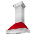 ZLINE 30 in. Ducted Satin Stainless Steel Wall Mount Range Hood with Red Gloss Shell (8654RG-30)