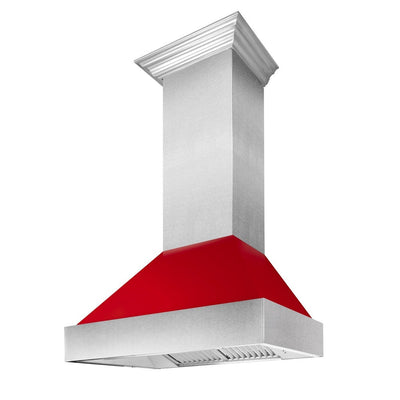 ZLINE 30 in. Ducted Satin Stainless Steel Wall Mount Range Hood with Red Gloss Shell (8654RG-30)