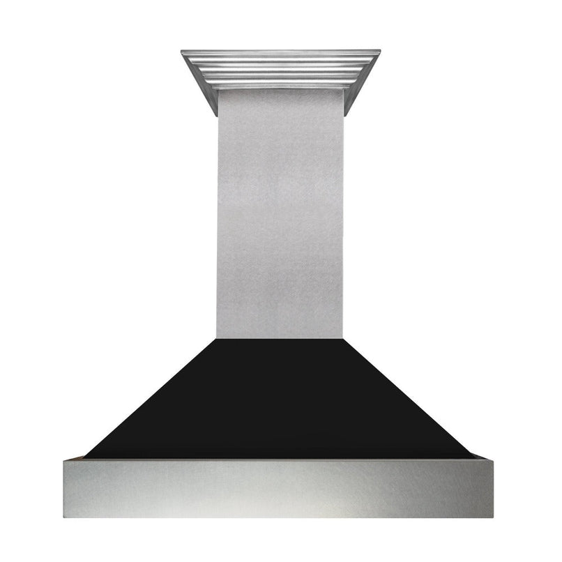 ZLINE 48 in. Ducted Satin Stainless Steel Wall Mount Range Hood with Black Matte Shell (8654BLM-48)