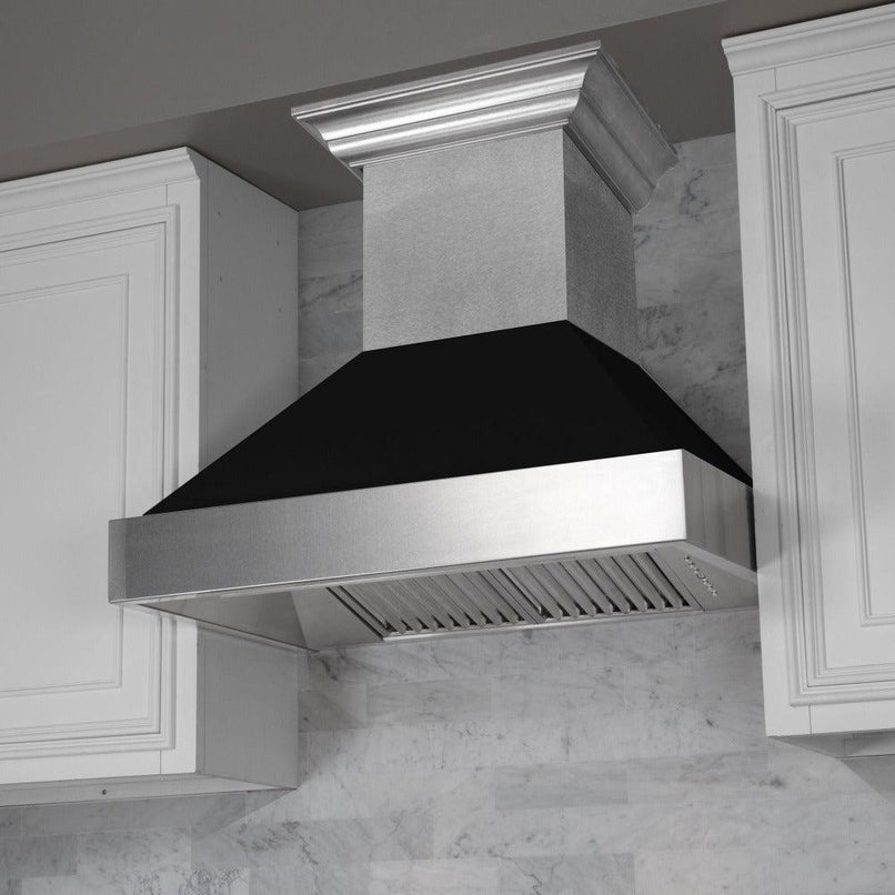 ZLINE 30 in. Ducted Satin Stainless Steel Wall Mount Range Hood with Black Matte Shell (8654BLM-30)