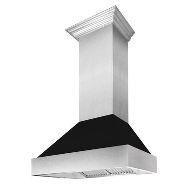 ZLINE 48 in. Ducted Satin Stainless Steel Wall Mount Range Hood with Black Matte Shell (8654BLM-48)