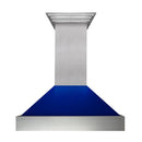 ZLINE 48 in. Ducted Satin Stainless Steel Wall Mount Range Hood with Blue Gloss Shell (8654BG-48)