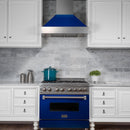 ZLINE 36 in. Ducted Satin Stainless Steel Wall Mount Range Hood with Blue Gloss Shell (8654BG-36)