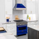 ZLINE 48 in. Ducted Satin Stainless Steel Wall Mount Range Hood with Blue Gloss Shell (8654BG-48)