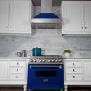 ZLINE 30 in. Ducted Satin Stainless Steel Wall Mount Range Hood with Blue Gloss Shell (8654BG-30)