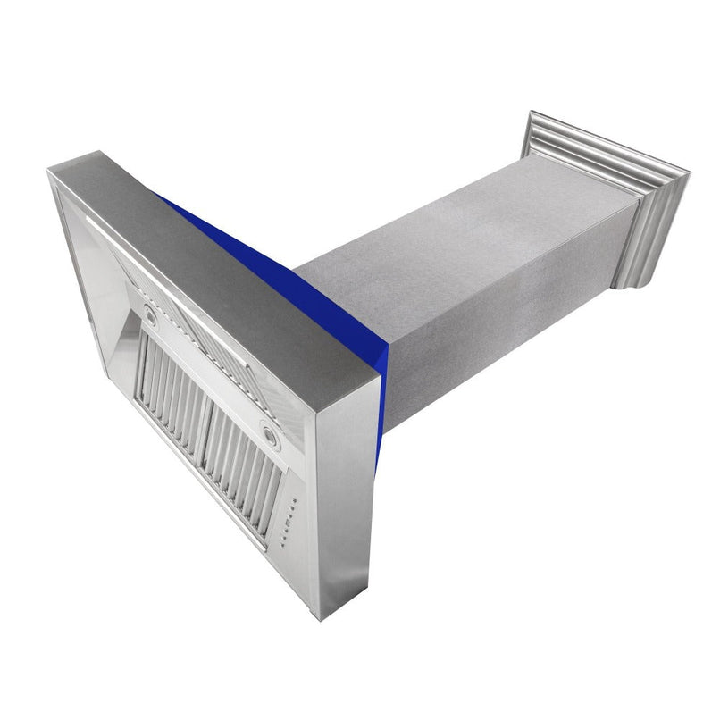 ZLINE 48 in. Ducted Satin Stainless Steel Wall Mount Range Hood with Blue Matte Shell (8654BM-48)
