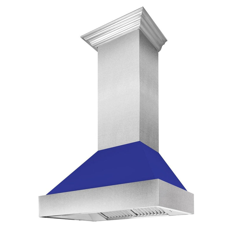 ZLINE 36 in. Ducted Satin Stainless Steel Wall Mount Range Hood with Blue Matte Shell (8654BM-36)