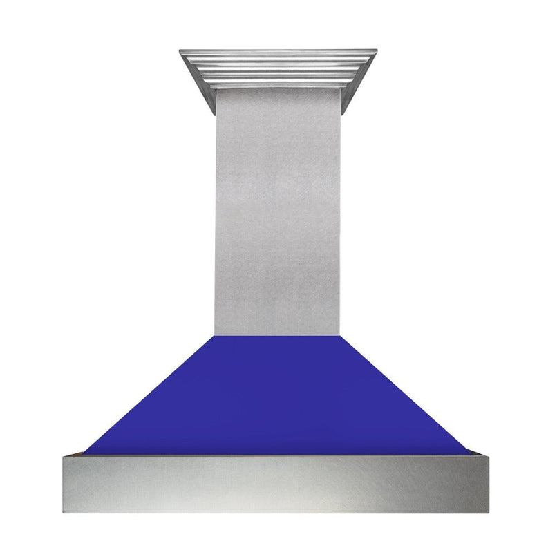ZLINE 36 in. Ducted Satin Stainless Steel Wall Mount Range Hood with Blue Matte Shell (8654BM-36)