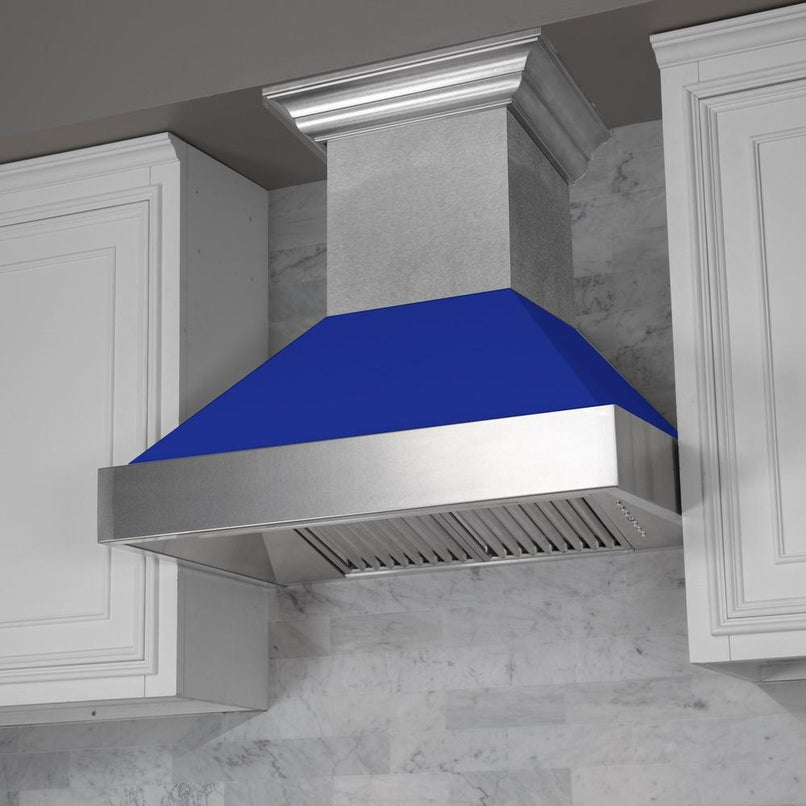 ZLINE 36 in. Ducted Satin Stainless Steel Wall Mount Range Hood with Blue Matte Shell (8654BM-36)