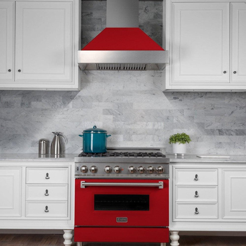 ZLINE 30 in. Ducted Satin Stainless Steel Wall Mount Range Hood with Red Matte Shell (8654RM-30)