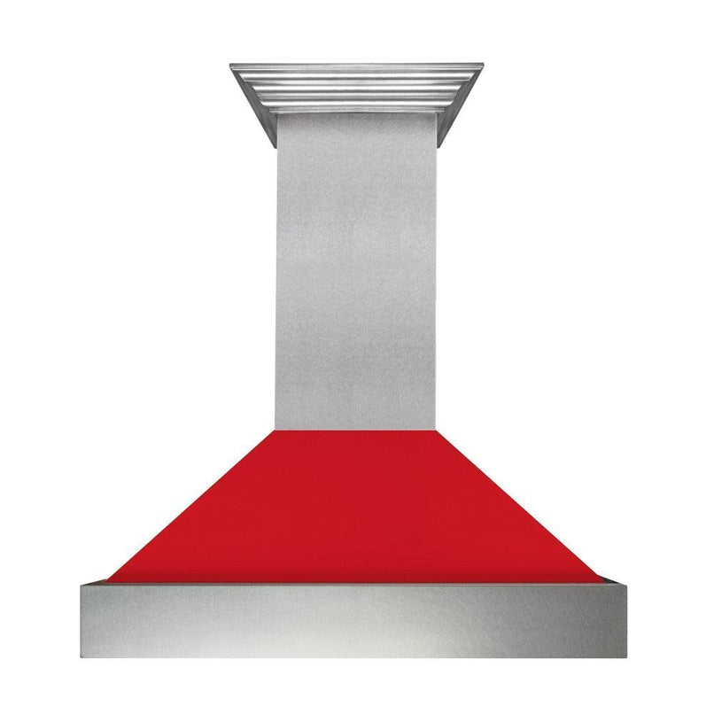 ZLINE 48 in. Ducted Satin Stainless Steel Wall Mount Range Hood with Red Matte Shell (8654RM-48)
