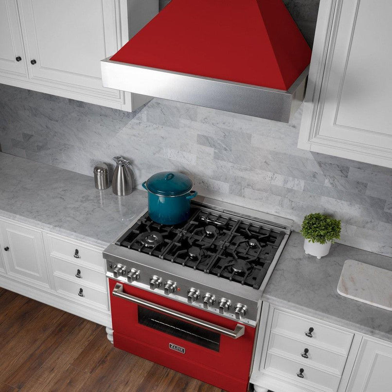 ZLINE 48 in. Ducted Satin Stainless Steel Wall Mount Range Hood with Red Matte Shell (8654RM-48)