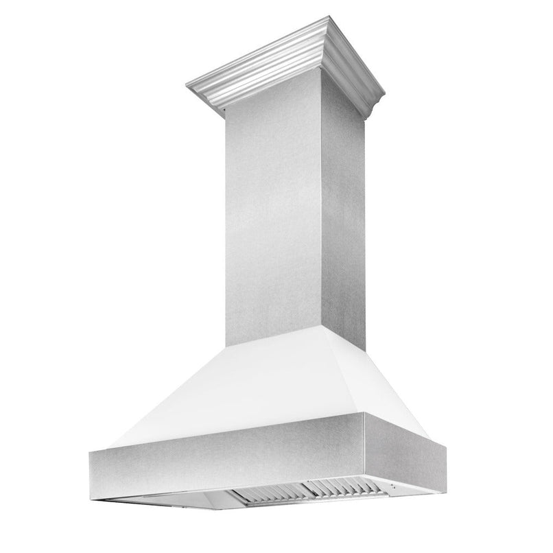 ZLINE 30 in. Ducted Satin Stainless Steel Wall Mount Range Hood with White Matte Shell (8654WM-30)