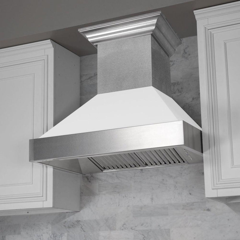 ZLINE 48 in. Ducted Satin Stainless Steel Wall Mount Range Hood with White Matte Shell (8654WM-48)