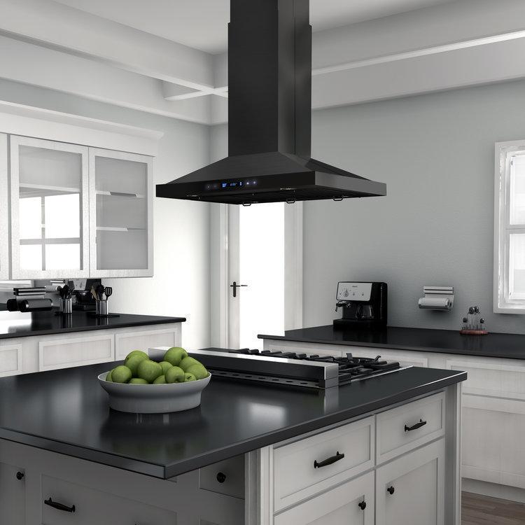 ZLINE 36 in. Convertible Vent Island Mount Range Hood in Black Stainless Steel (BSGL2iN-36)