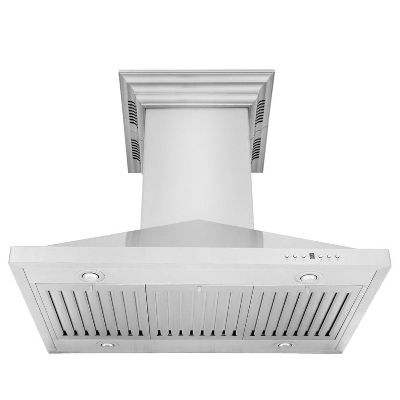 ZLINE 30 in. CrownSound™ Ducted Vent Island Mount Range Hood in Stainless Steel with Built-in Bluetooth Speakers (GL1iCRN-BT-30)