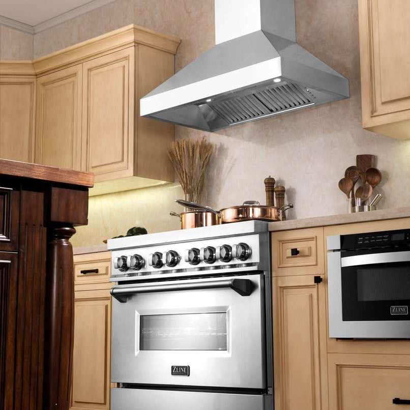 ZLINE 42 in. Professional Convertible Vent Wall Mount Range Hood in Stainless Steel with Crown Molding (597CRN-42)