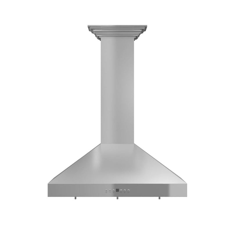 ZLINE 36 in. Convertible Vent Convertible Vent Wall Mount Range Hood in Stainless Steel with Crown Molding (KL3CRN-36) front.