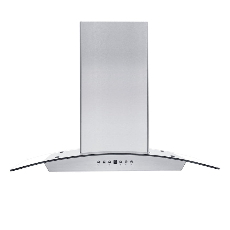 ZLINE 36 in. Convertible Vent Wall Mount Range Hood in Stainless Steel and Glass with Crown Molding (KZCRN-36) front.