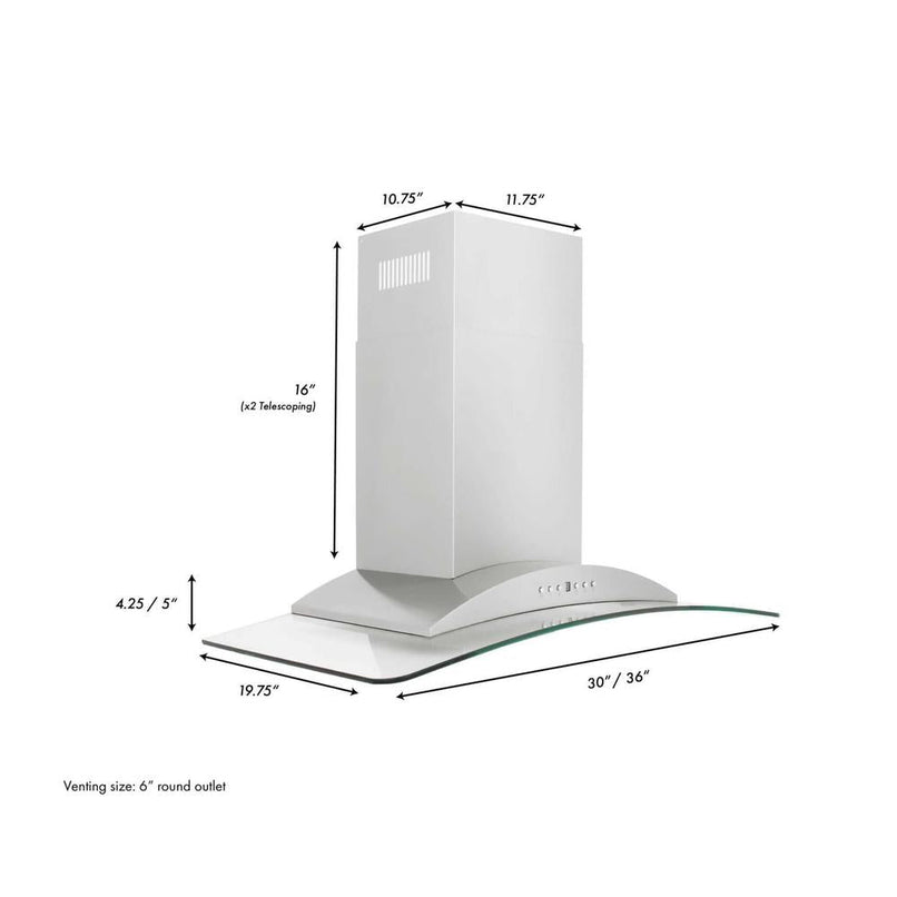 ZLINE 36 in. Convertible Vent Wall Mount Range Hood in Stainless Steel and Glass (KN-36)