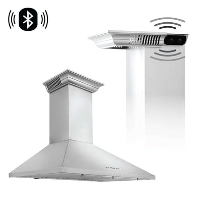 ZLINE 42 in. CrownSound™ Ducted Vent Wall Mount Range Hood in Stainless Steel with Built-in Bluetooth Speakers (KL2CRN-BT-42)