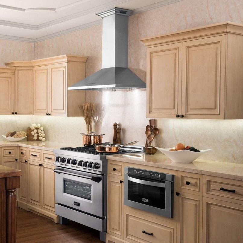 ZLINE 42 in. CrownSound™ Ducted Vent Wall Mount Range Hood in Stainless Steel with Built-in Bluetooth Speakers (KL2CRN-BT-42)