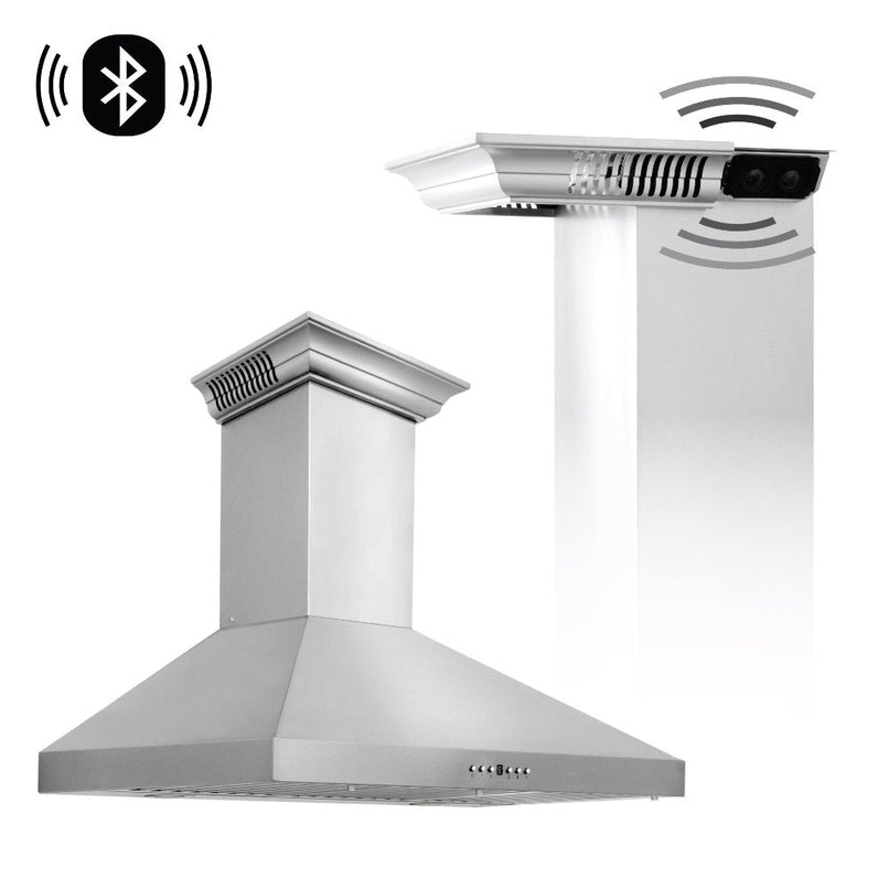 ZLINE 30 in. CrownSound™ Ducted Vent Wall Mount Range Hood in Stainless Steel with Built-in Bluetooth Speakers (KL3CRN-BT-30)