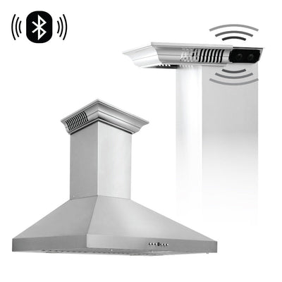 ZLINE 42 in. CrownSound™ Ducted Vent Wall Mount Range Hood in Stainless Steel with Built-in Bluetooth Speakers (KL3CRN-BT-42)